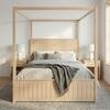 Harper & Bright Designs Natural (Light Brown) Wood Frame Queen Size Modern Canopy Bed with Headboard, Trundle and 3-Drawers YJH182AAN