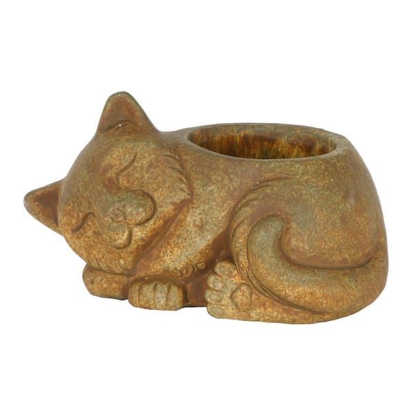 CHG CLASSIC HOME & GARDEN Cement Buddies Small Rust Cement Sleeping Cat Planter