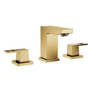 Eurocube 8 in. Widespread 2-Handle Low-Arc 1.2 GPM Bathroom Faucet with Drain Assembly in Brushed Cool Sunrise