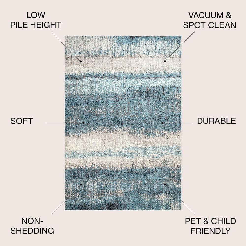 Serene Splash Cream/Turquoise Synthetic 5' x 8' Abstract Area Rug