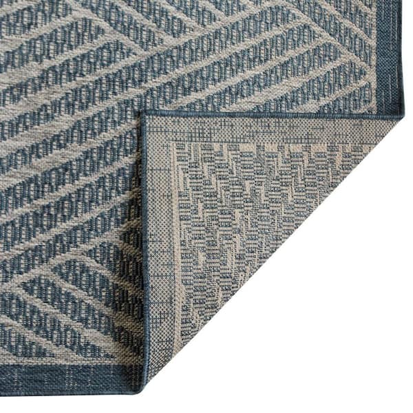 Gray, Blue 9 ft. x 12 ft. Loomed Geometric Polypropylene Rectangle Indoor/Outdoor Area Rug