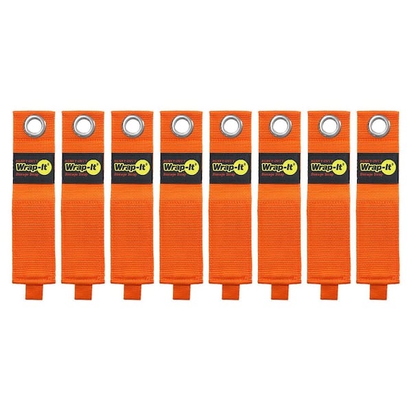 17 in. Blaze Orange Heavy-Duty Hook and Loop Hanging Storage Straps with Grommet (8-Pack)