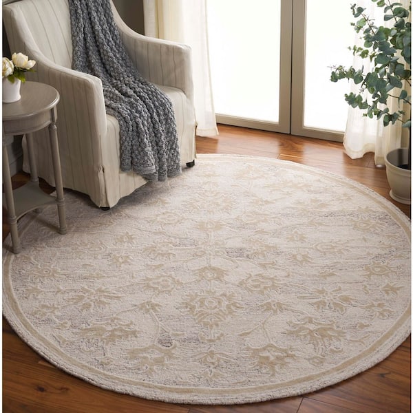 Ebony 6 ft. x 6 ft. Round Ivory/Beige Mediterranean Coastal Area Rug
