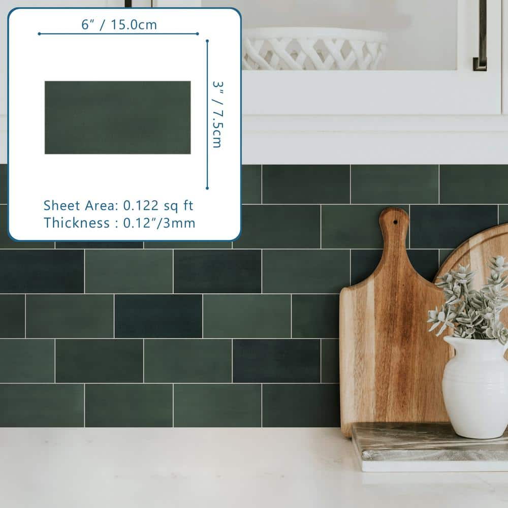 Green Stone Composite Peel and Stick Subway Wall Tiles