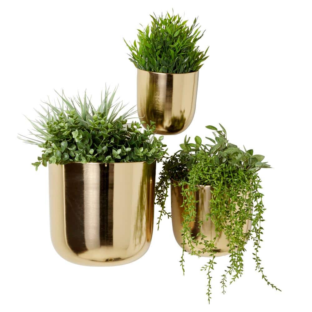 Gold Iron Indoor Outdoor Round Wall Planter Set of 3