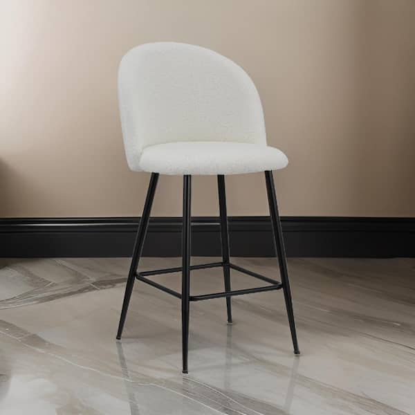 Benjara 26 in. White and Black Low Back Metal Frame Bar Stool with Fabric Seat (Set of 2)