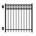 Highland 4 ft. x 4 ft. Black Straight Decorative Flat Top Metal Fence Gate