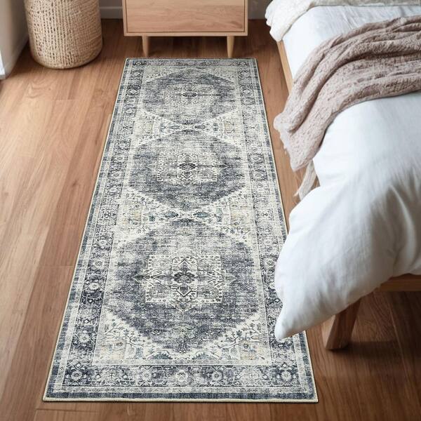 Gray 2x6 Vintage Persian Style Area Rug Faux Cashmere Polyester