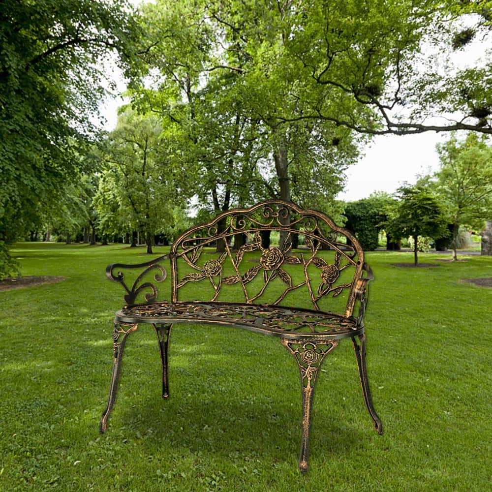 Bronze Cast Aluminum Outdoor Rose Garden Bench with Arms