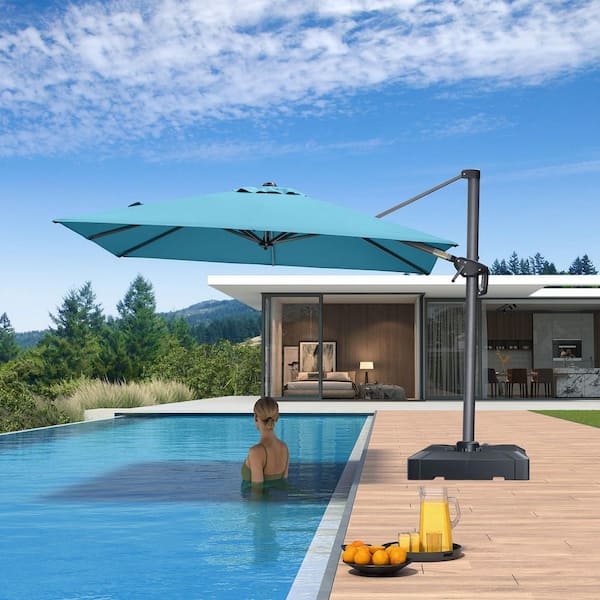8 ft. Square Patio Umbrella Offset Outdoor Cantilever Umbrella for Poolside with 360° Rotation in Turquoise Blue