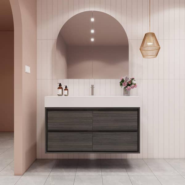 Saggie 47 in. W. x 20 in. D x 28 in. H Single Sink Floating Bath Vanity in Dark Gray Oak with White Acrylic Top