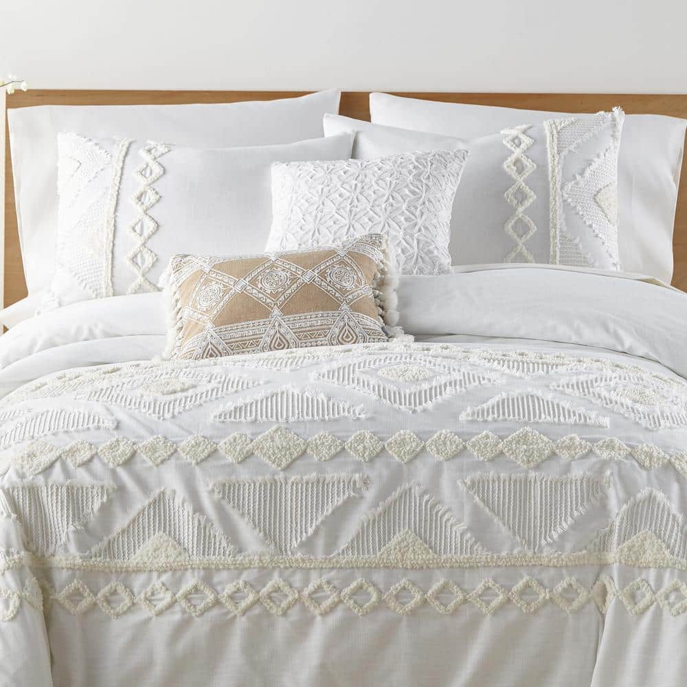 Cream and White Cotton Jacquard Duvet Cover Set