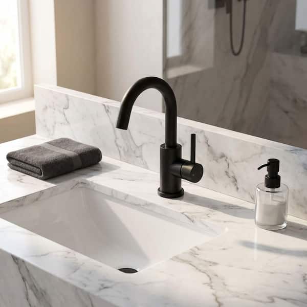 Modern Single Handle Kitchen Bar Faucet With Swing Spout Deckplate Included in Matte Black