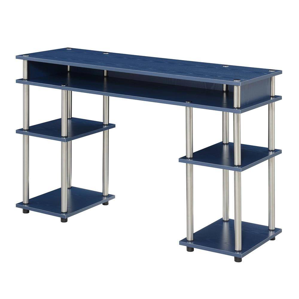 Cobalt Blue No-Tools Desk with Stainless Steel Legs and Storage