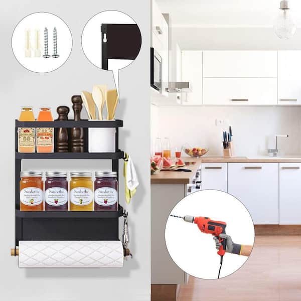 Magnetic Spice Rack 1 Shelf Black Magnetic Mount Kitchen Organizer