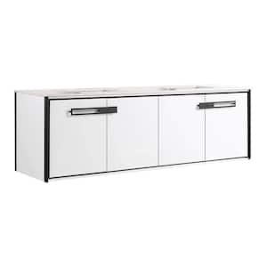 Oakville 72 in. W x 20 in. D x 23.25 in. H Wall Mounted Bathroom Vanity in Matte White with White Quartz Top