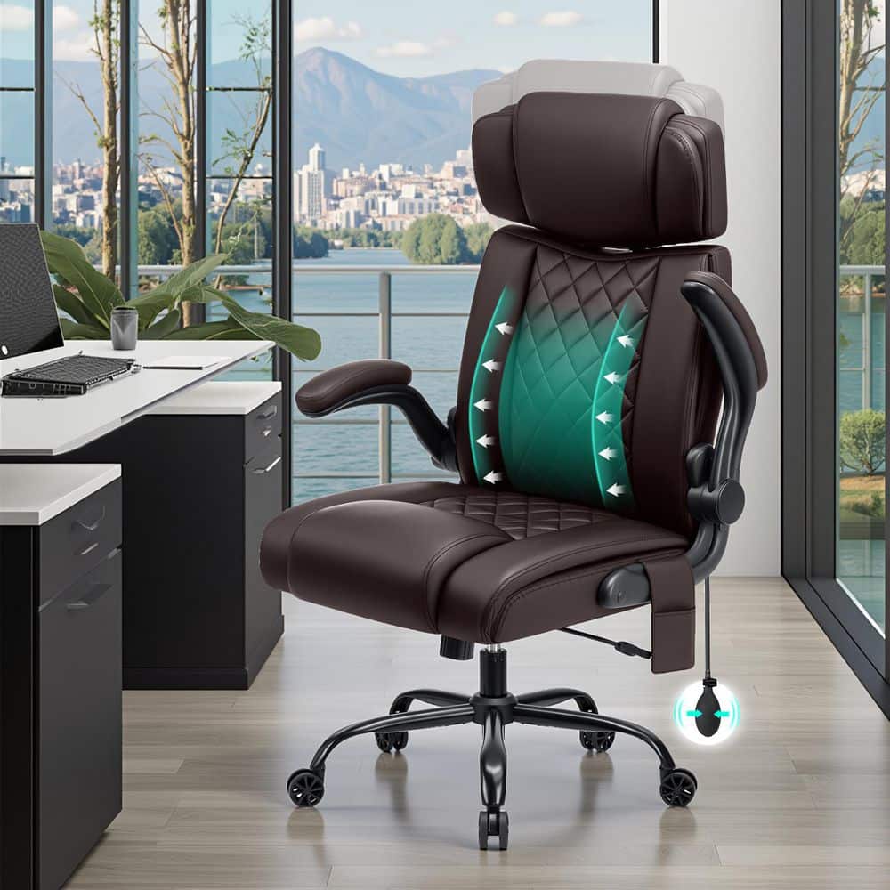 Heavy Duty Faux Leather Executive Chair with Adjustable Headrest, Ergonomic Office Chair in Brown with Flip-Up Armrests price history on PriceWatchPro