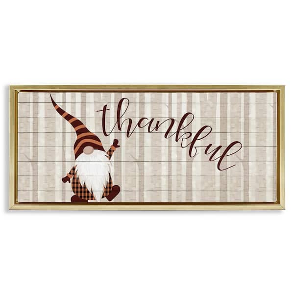 Stupell Industries Thankful Harvest Forest Gnome by Kim Allen Gold Floater Frame Graphic Fantasy Art Print 14 in. x 31 in.