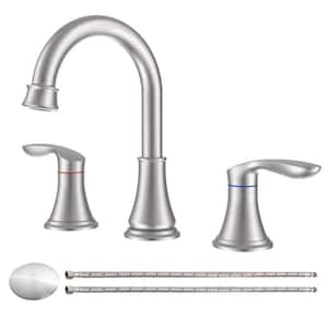 Modern 8 in. Widespread Double-Handle 360 Degree Swivel Spout Bathroom Faucet with Drain Kit Included in Brushed Nickel