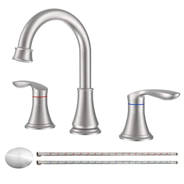 UPIKER Modern 8 in. Widespread Double-Handle 360 Degree Swivel Spout Bathroom Faucet with Drain Kit Included in Brushed Nickel
