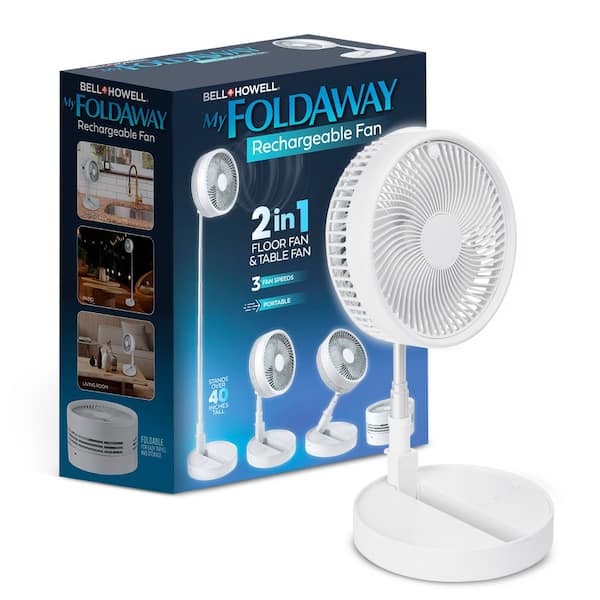 2-in-1 Adjustable Height 40 in. Unique Foldable and Portable My Foldaway Rechargeable Floor and Table Fan