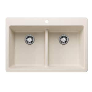 Liven SILGRANIT 33 in. Drop-In/Undermount Double Bowl Granite Composite Kitchen Sink in Soft White