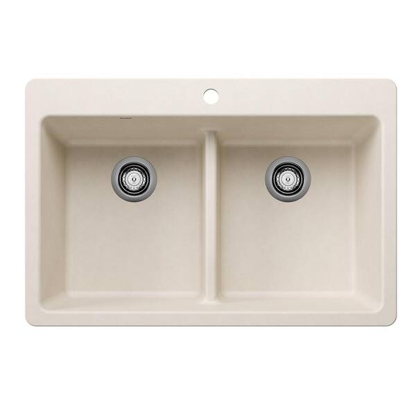 BLANCO 443067 Diamond Silgranit Double Bowl Kitchen Sink 33"x22" - Soft White, Undermount Or Drop-In