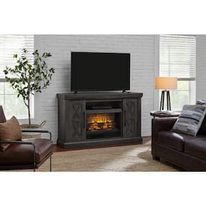 Spaulding 58 in. Freestanding Electric Fireplace TV Stand in Warm Gray Taupe with Charcoal Rustic Oak Grain