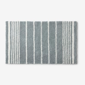 Company Cotton Plush Spa Stripe 24 in. x 34 in. Seaspray Bath Rug