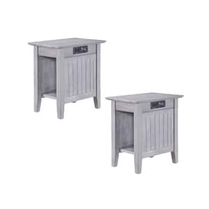 Nantucket 14 in. Wide Driftwood Gray Rectangle Solid Hardwood Side Table with USB Electronic Device Charger Set of 2