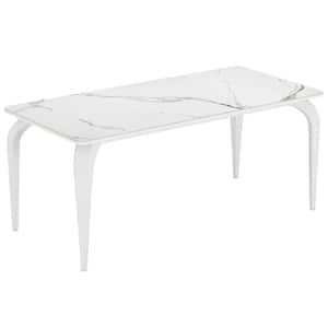 Moronia 63 in. Luxury White Sintered Stone 4-Legs Dining Table for 6 People