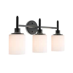 21 in. 3-Light Matte Black Finish Vanity Light with White Glass Shades