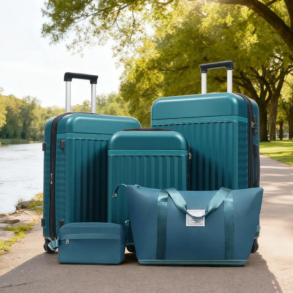 Merax 5 Bags 5-Piece Dark Green Expandable ABS Hardshell Luggage