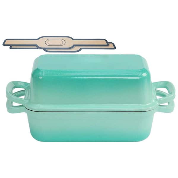 4.11 qt. Enameled Cast Iron Rectangular Bread Pan Dutch Oven with Lid in Blue for Homemade Sourdough Baking 2-Piece Set