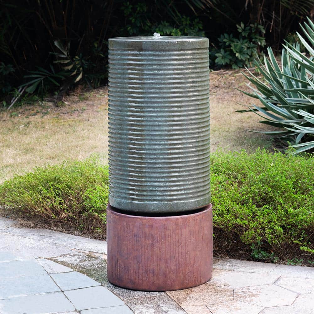Concrete Cylinder Green and Brown Ribbed Water Fountain Birdbath price history on PriceWatchPro