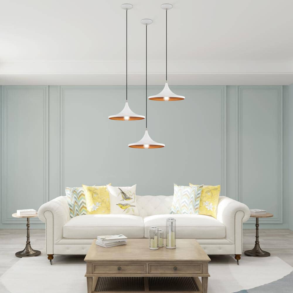 White Aluminum Mini Pendant Light with Gold Interior