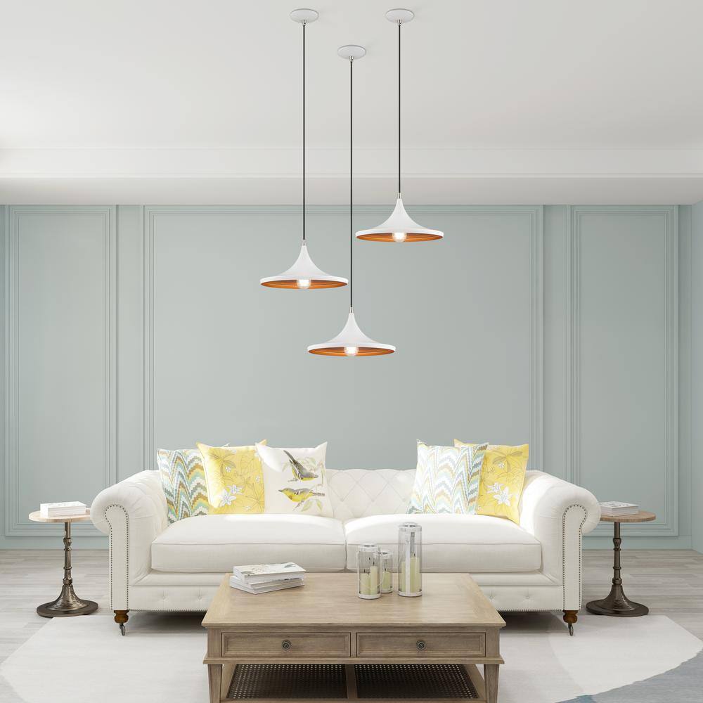 White Aluminum Mini Pendant Light with Gold Interior