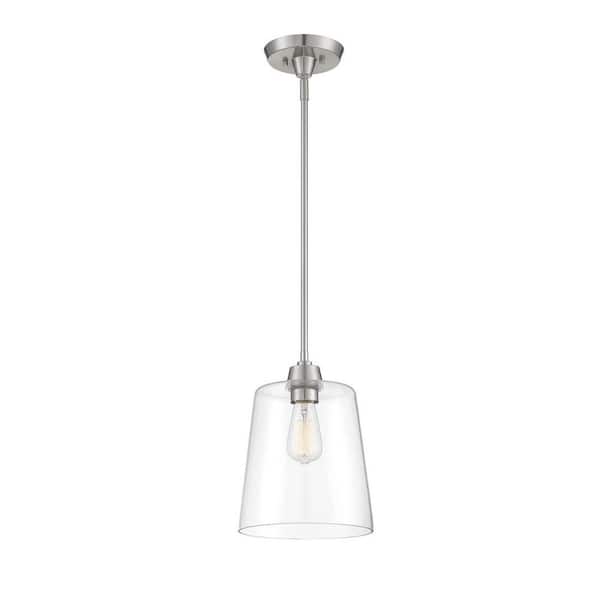 9.5 in. W x 11.5 in. H 1-Light Brushed Nickel Pendant Light with Clear Open Glass Shade