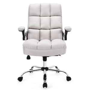 Linen Fabric Seat Reclining Height Adjustable Swivel Ergonomic Office Chair with High Back and Flip-up Arm in Beige