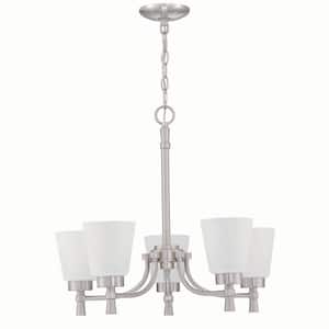 5 -Lights Hanging Ceiling Lights White Tiered Chandelier with Shaded