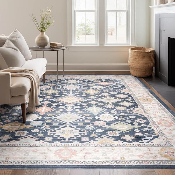 Crestwood Navy 5 ft. x 7 ft. Oriental Indoor Area Rug