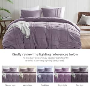 Porter 3-Piece Purple Microfiber King Soft Washed Pleated Duvet Cover Set