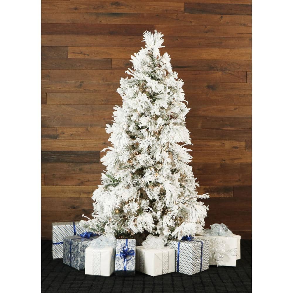 9ft White Flocked Pine Pre-Lit Artificial Christmas Tree