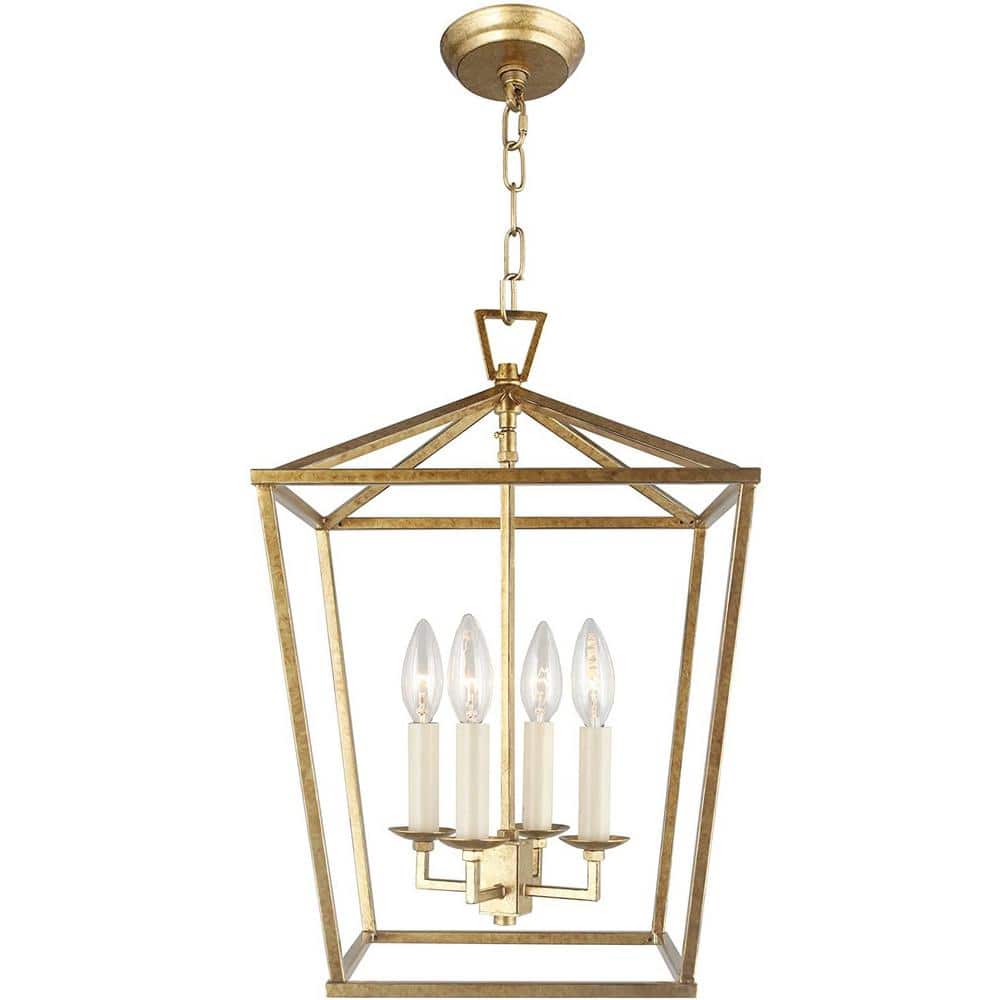 Lesse 100-Watt 4-Light Rustic Gold Pendant-Light with Metal Open Frame Shad