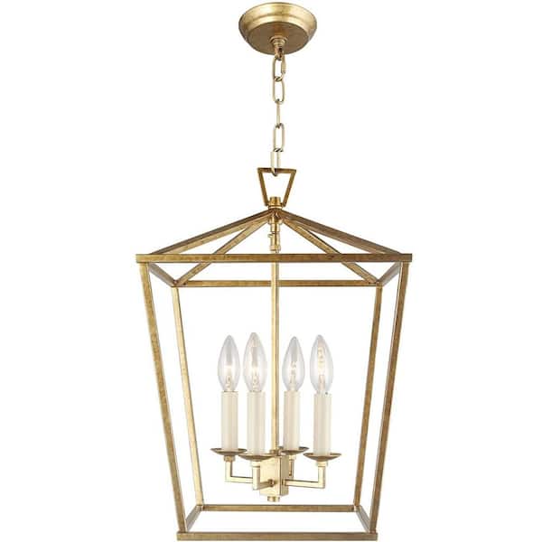 Unbranded Lesse 100-Watt 4-Light Rustic Gold Pendant-Light with Metal Open Frame Shade, No Bulbs Included