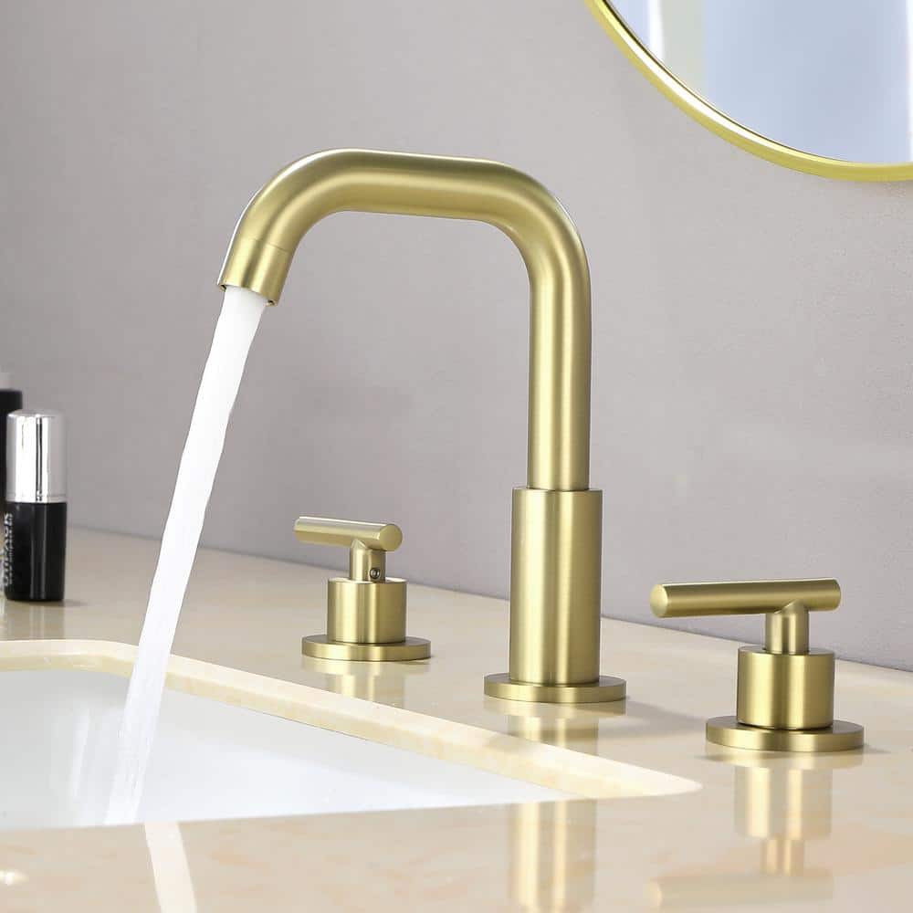 Brushed Gold Solid Brass Widespread Bathroom Faucet