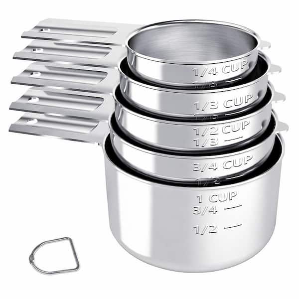 5-Piece Stainless Steel Measuring Cup Set for Kitchen Cooking and Baking, Food-Grade, Rust Resistant, Stackable