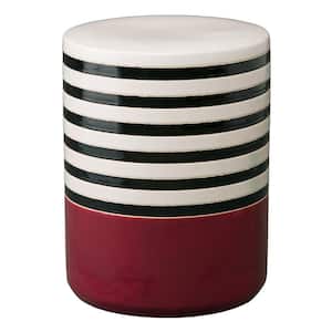 18 in. Burgundy Glazed Ceramic Stripe Stool/Side Table