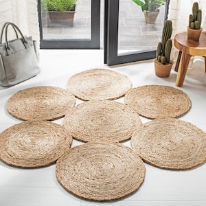 Natural Fiber Beige 5 ft. x 5 ft. Woven Floral Round Area Rug