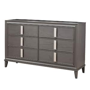 17.5 in. Gray 6-Drawer Wooden Dresser Without Mirror